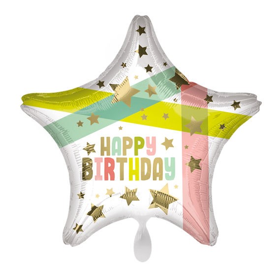 Folien-Sternballon (A) 'Happy Birthday - Gold Stars' ca. 45 cm