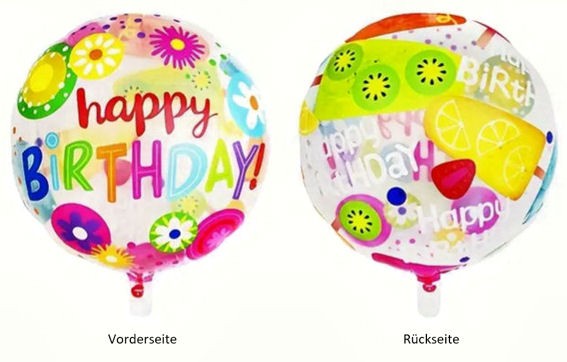 Folien-Rundballon (A) 'Happy Birthday - Obstkörbchen', ca. 45 cm Ø